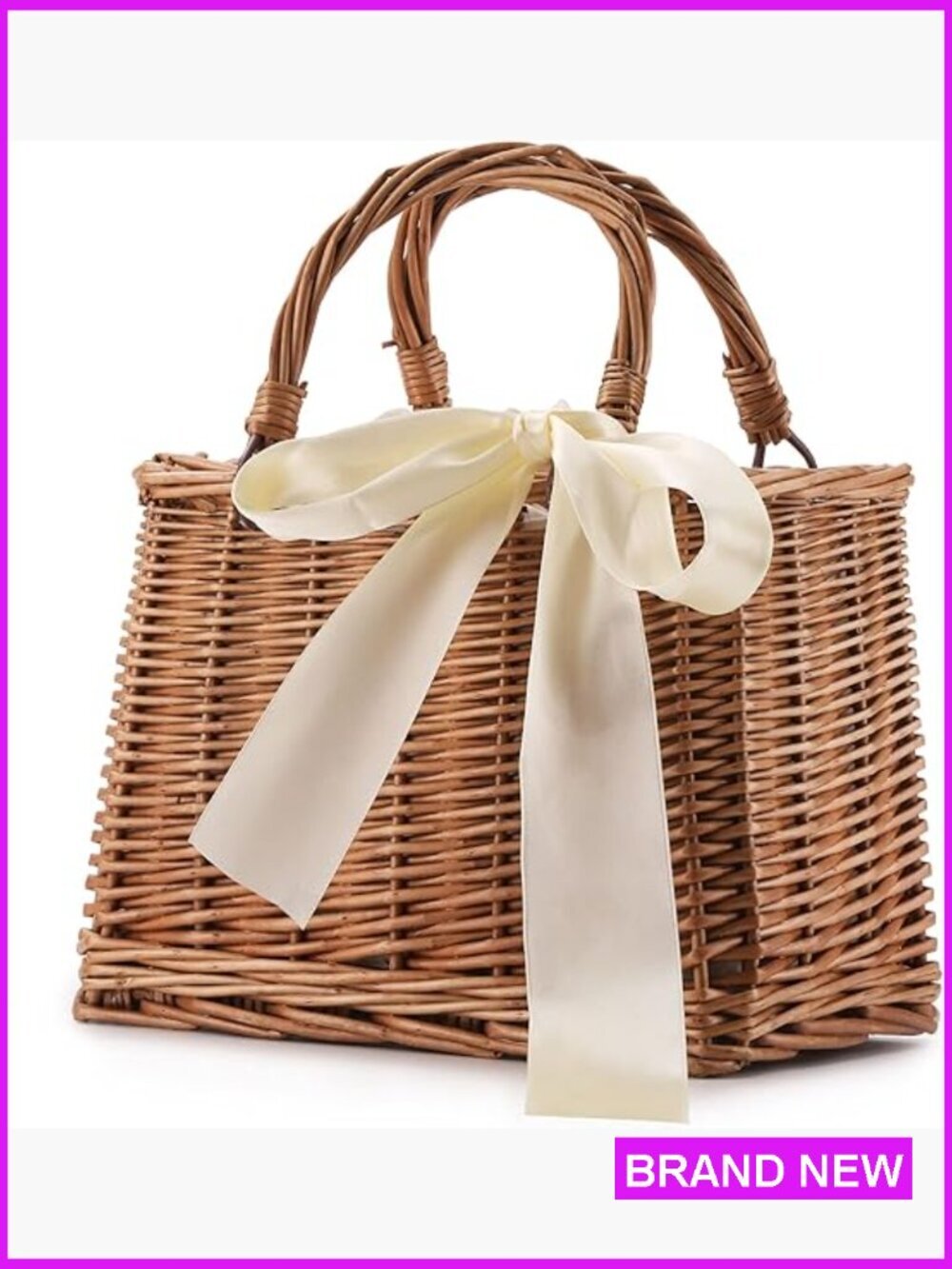 Straw Beach Bag Woven Wicker Rattan Clutch Tote Summer Holiday Weekend Travel